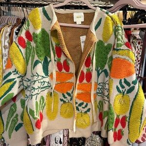 MAEVE Anthropologie Veggie-Embellished Cardigan Sweater OS NWT Radish Peas Corn